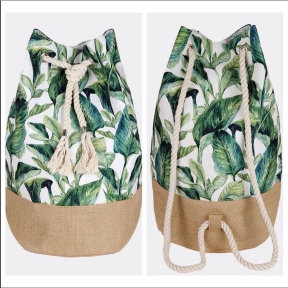 HP✨Tropical Palm Leaf Bucket Bag Backpack Tote NWT - Picture 9 of 10